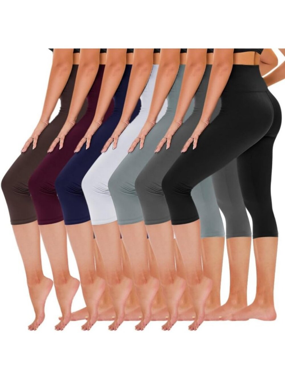 High Waisted Yoga Leggings with Pockets - 7 Pack Full Length & Capri Options